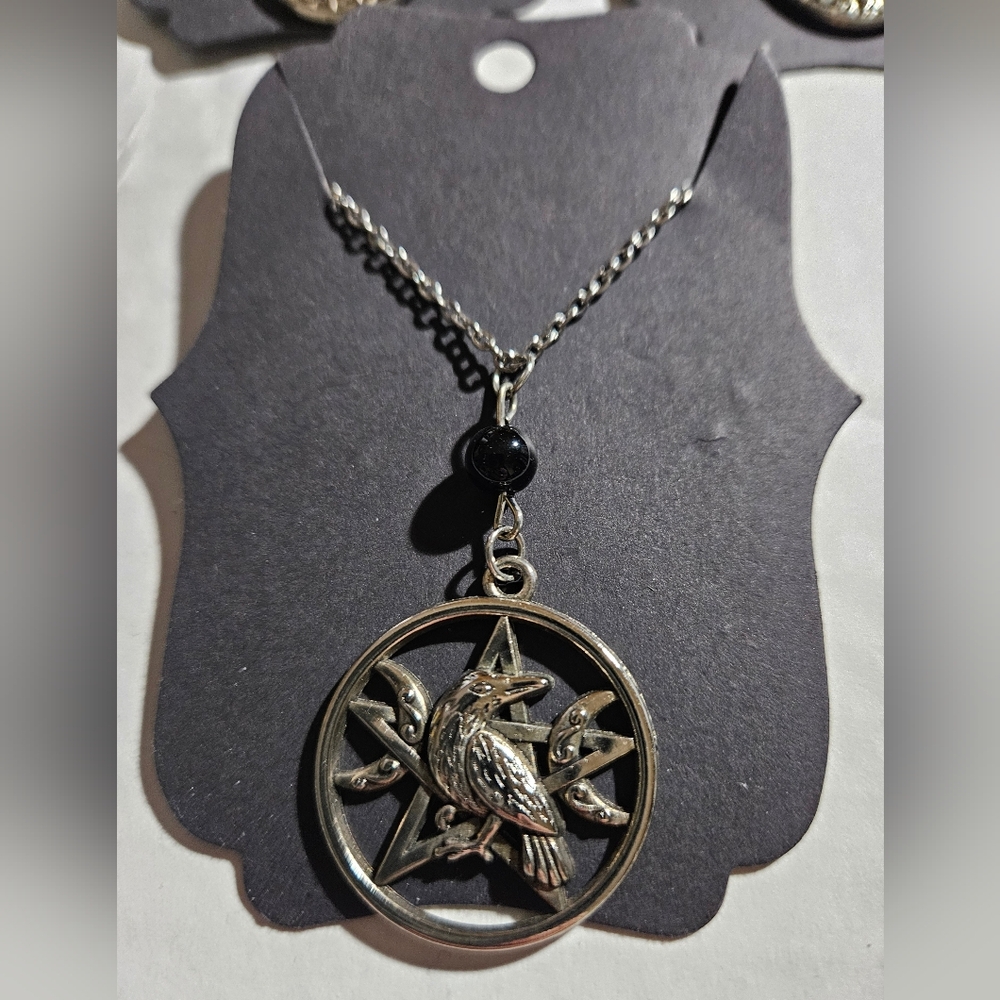 Mystical Silver Raven Pendant Necklace